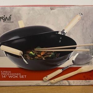 Parini Red 5-Piece Preseasoned 14" Wok Set